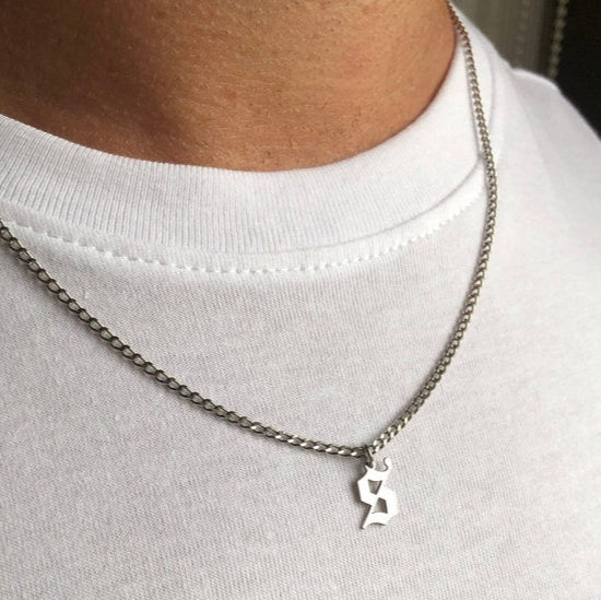 Sterling Silver Initial Necklace, Personalized Necklace for Men