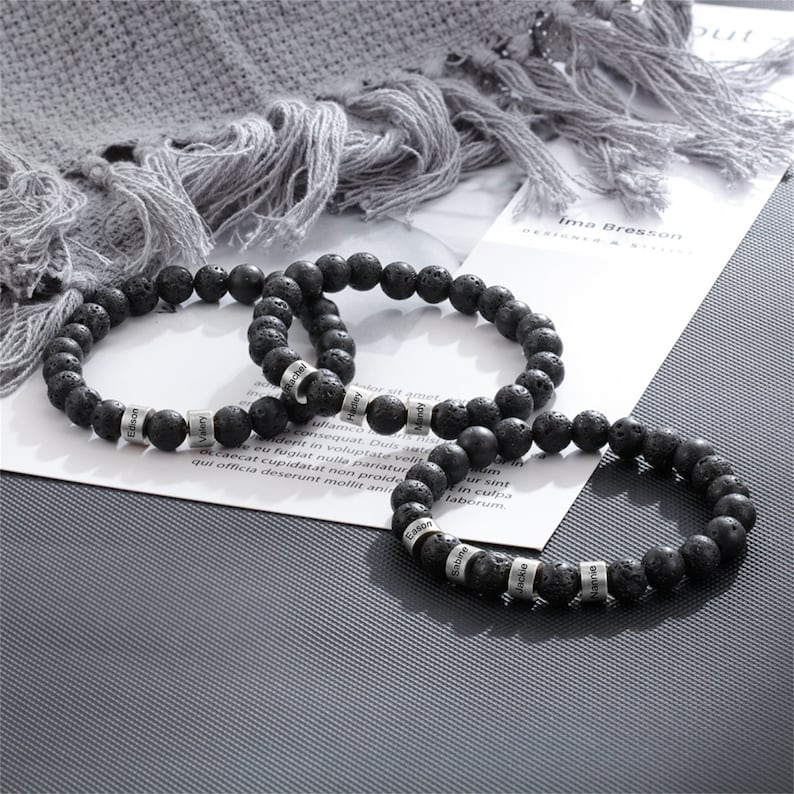 Custom Name Lava Stone Bead Bracelet