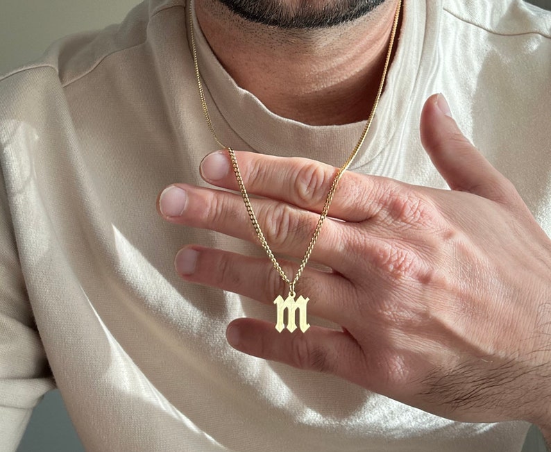 Sterling Silver Initial Necklace, Personalized Necklace for Men