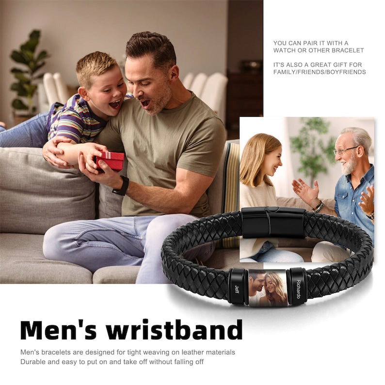 Custom Photo Dad Bracelet with Kids Friend Names