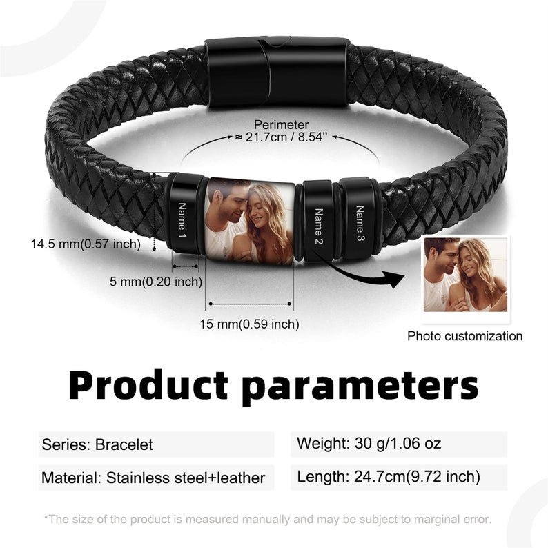 Custom Photo Dad Bracelet with Kids Friend Names
