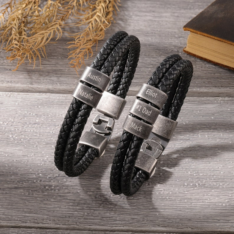 Custom Engraved Kids Name Bracelet, Gift for Husband Dad,