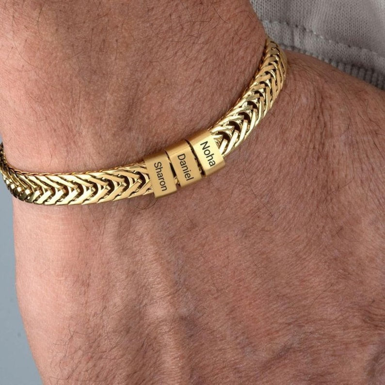 Gold Men Bracelet for Dad with Kids Names