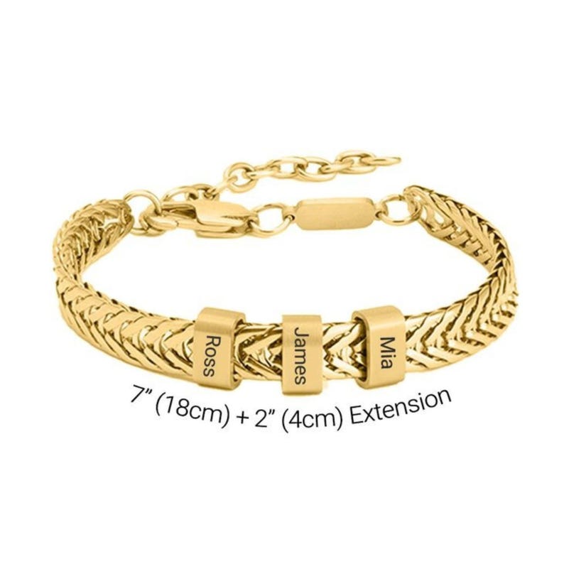 Gold Men Bracelet for Dad with Kids Names