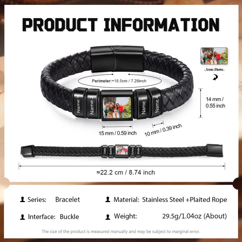 Custom Photo Dad Bracelet with Kids Friend Names