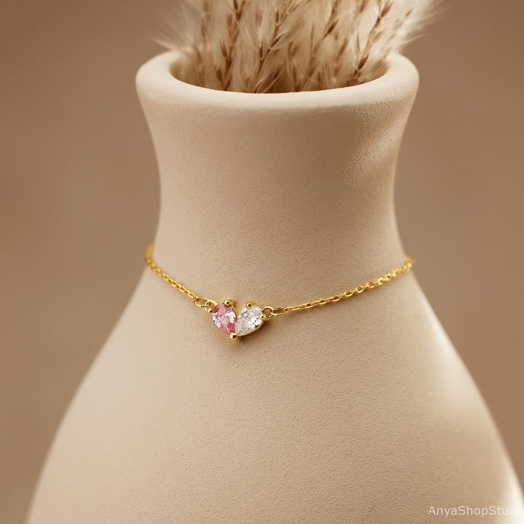 Custom Heart Birthstone Bracelet
