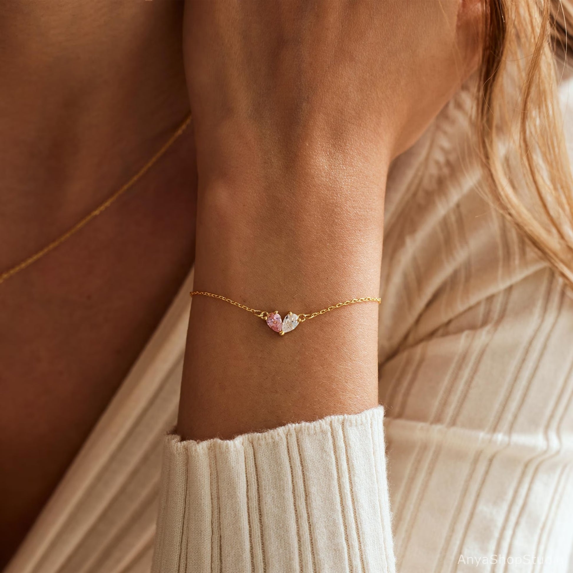 Custom Heart Birthstone Bracelet
