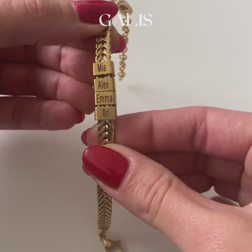 Custom Family Name Gold Bracelet for Dad | Engraved Kids' Names